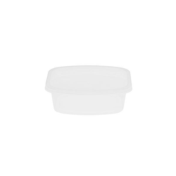 The 12oz Deli is a clear, rectangular plastic food container with a fitted lid, shown against a plain white background.