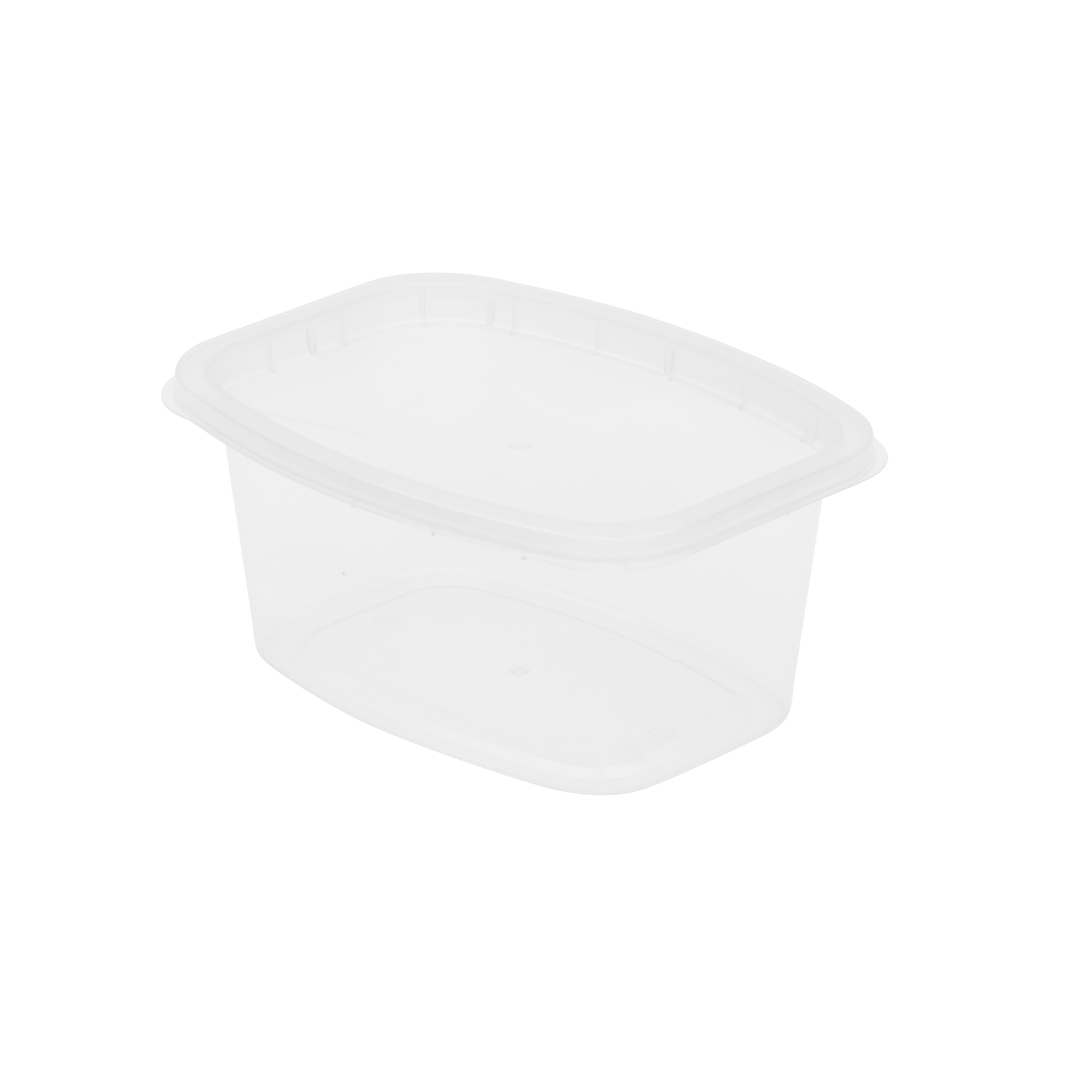 A clear, empty 16oz Deli rectangular plastic food container with a fitted lid is displayed on a white background.