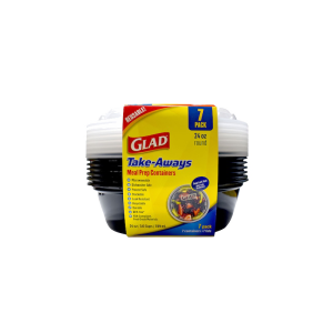 A 7-pack of Glad 24oz Round meal prep containers with lids, shown in original packaging against a plain white background.