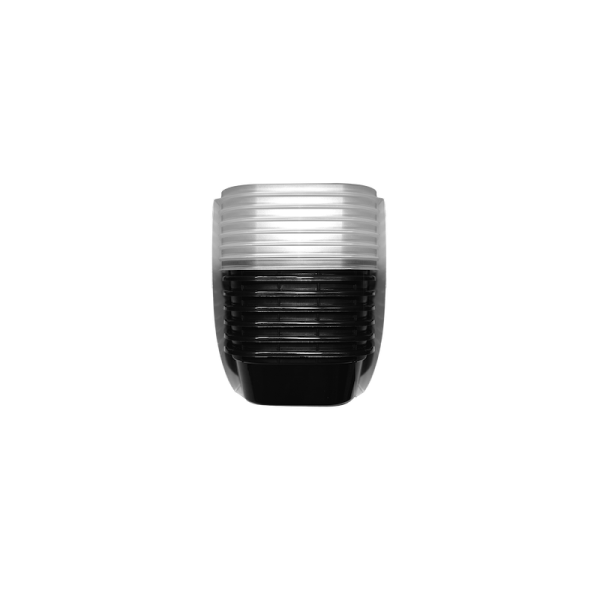 A stack of 16oz Rectangle black and clear plastic cups is centered against a plain white background.